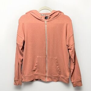 Volcom Lived In Lounge Womens Small Zip Up Hoodie Mauve Pink Textured Sweatshirt